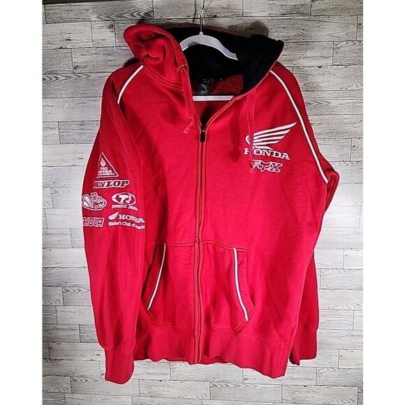 Fox Racing Honda Full Zip Hoodie Mens L Sweatshirt Sleeve Sponsors Embroidered - Picture 1 of 8